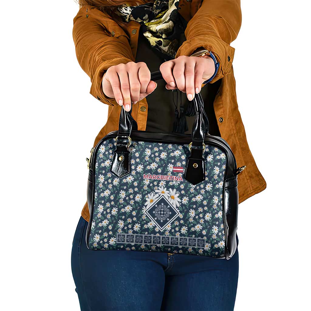 Latvia Shoulder Handbag with Margrietina Daisy and Ethnic Pattern – Latvia in Bloom Floral Design