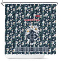 Latvia Shower Curtain with Margrietina Daisy and Ethnic Pattern – Latvia in Bloom Floral Design