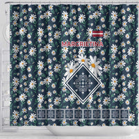Latvia Shower Curtain with Margrietina Daisy and Ethnic Pattern – Latvia in Bloom Floral Design