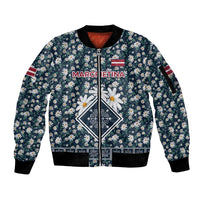 Latvia Sleeve Zip Bomber Jacket with Margrietina Daisy and Ethnic Pattern – Latvia in Bloom Floral Design