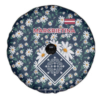 Latvia Spare Tire Cover with Margrietina Daisy and Ethnic Pattern – Latvia in Bloom Floral Design