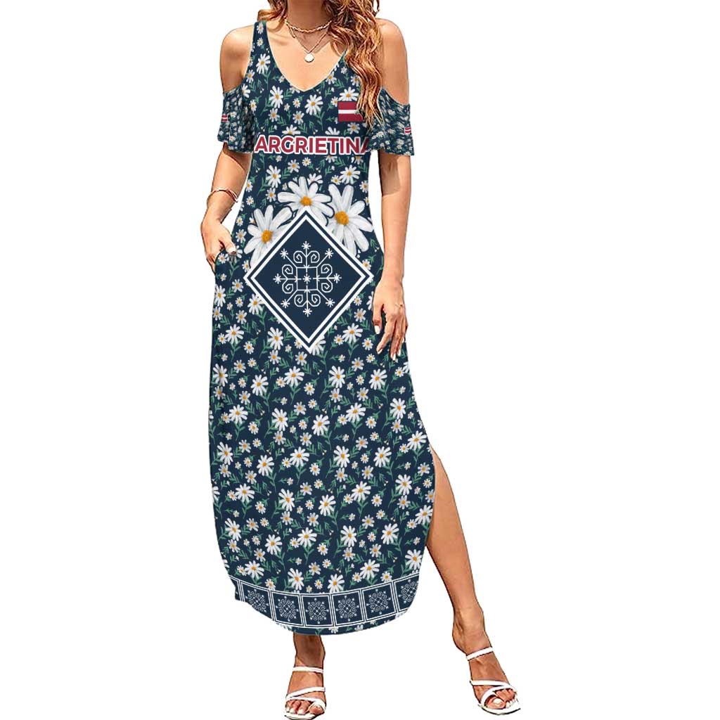 Latvia Summer Maxi Dress with Margrietina Daisy and Ethnic Pattern – Latvia in Bloom Floral Design
