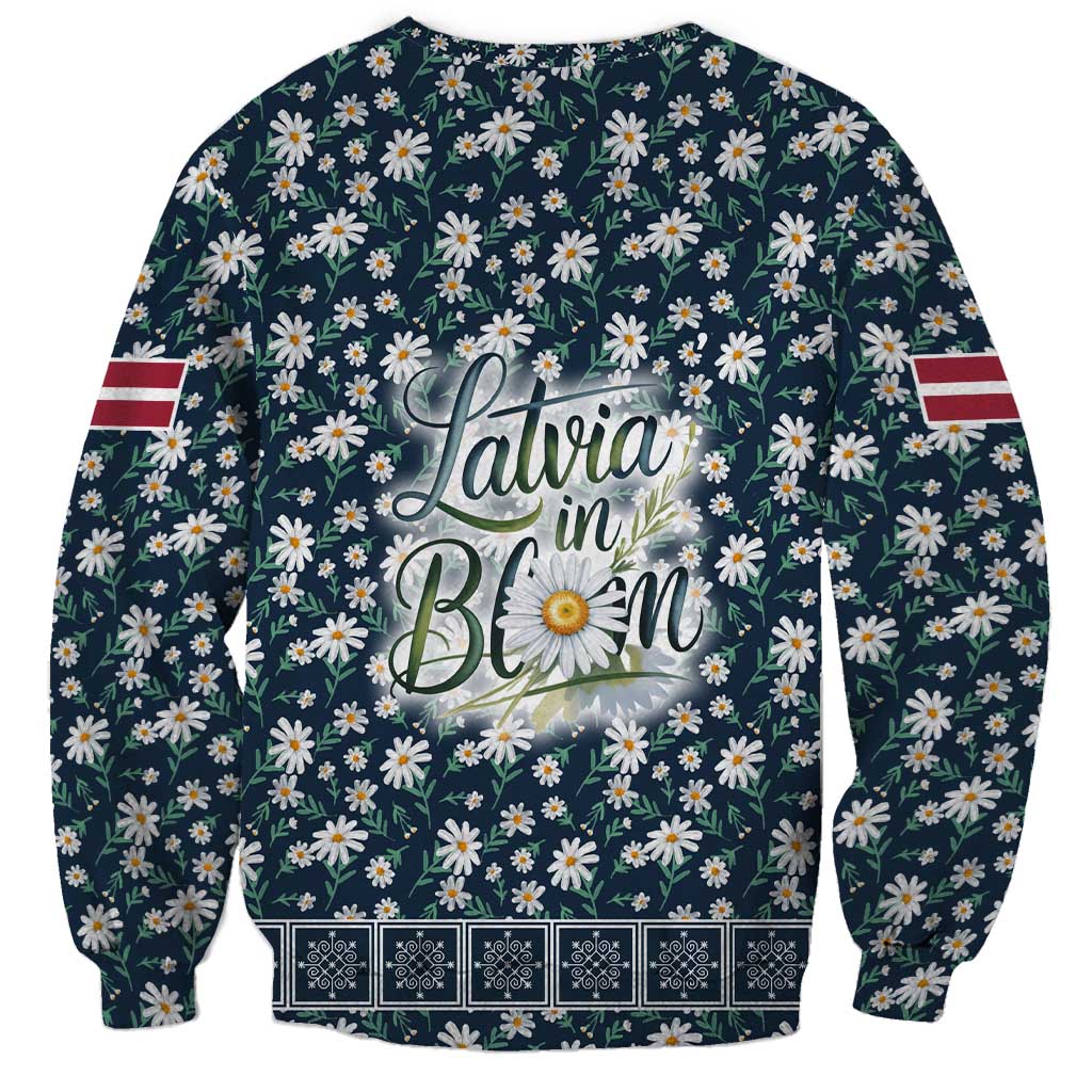 Latvia Sweatshirt with Margrietina Daisy and Ethnic Pattern – Latvia in Bloom Floral Design