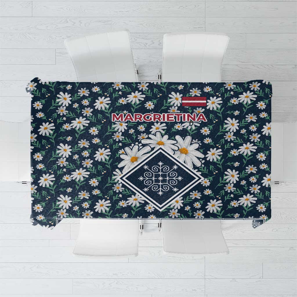 Latvia Tablecloth with Margrietina Daisy and Ethnic Pattern – Latvia in Bloom Floral Design