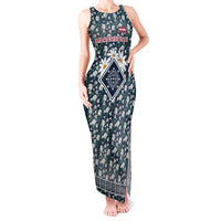Latvia Tank Maxi Dress with Margrietina Daisy and Ethnic Pattern – Latvia in Bloom Floral Design