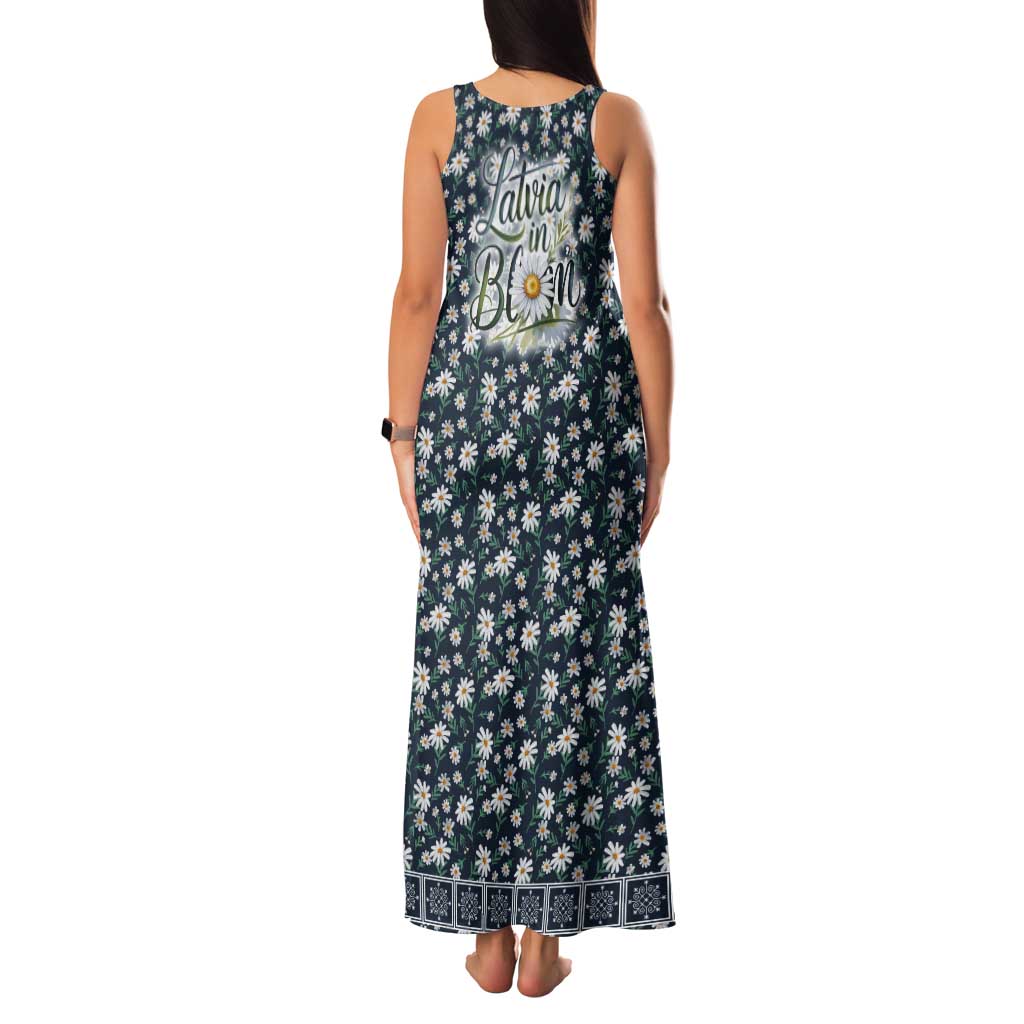 Latvia Tank Maxi Dress with Margrietina Daisy and Ethnic Pattern – Latvia in Bloom Floral Design