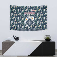 Latvia Tapestry with Margrietina Daisy and Ethnic Pattern – Latvia in Bloom Floral Design