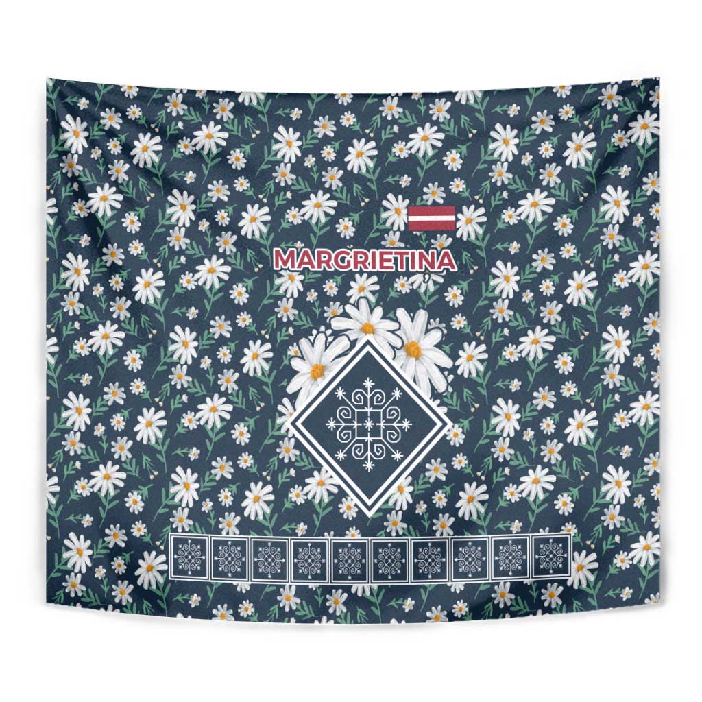 Latvia Tapestry with Margrietina Daisy and Ethnic Pattern – Latvia in Bloom Floral Design