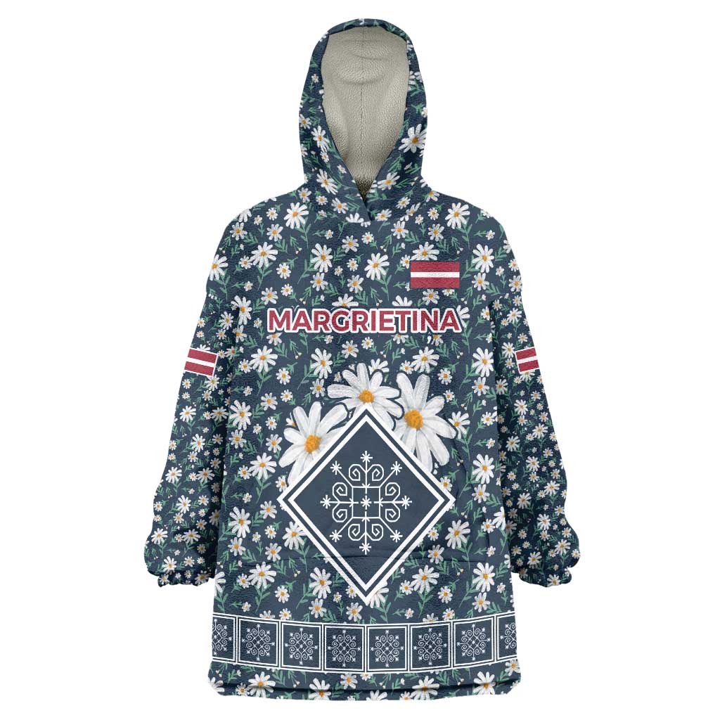 Latvia Wearable Blanket Hoodie with Margrietina Daisy and Ethnic Pattern – Latvia in Bloom Floral Design
