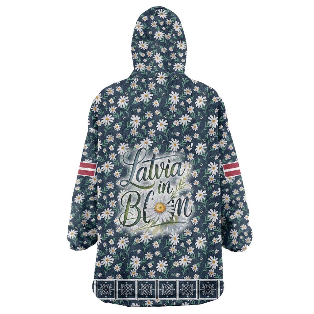 Latvia Wearable Blanket Hoodie with Margrietina Daisy and Ethnic Pattern – Latvia in Bloom Floral Design
