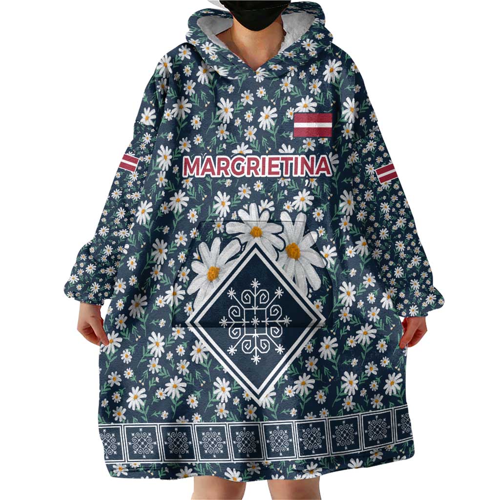 Latvia Wearable Blanket Hoodie with Margrietina Daisy and Ethnic Pattern – Latvia in Bloom Floral Design