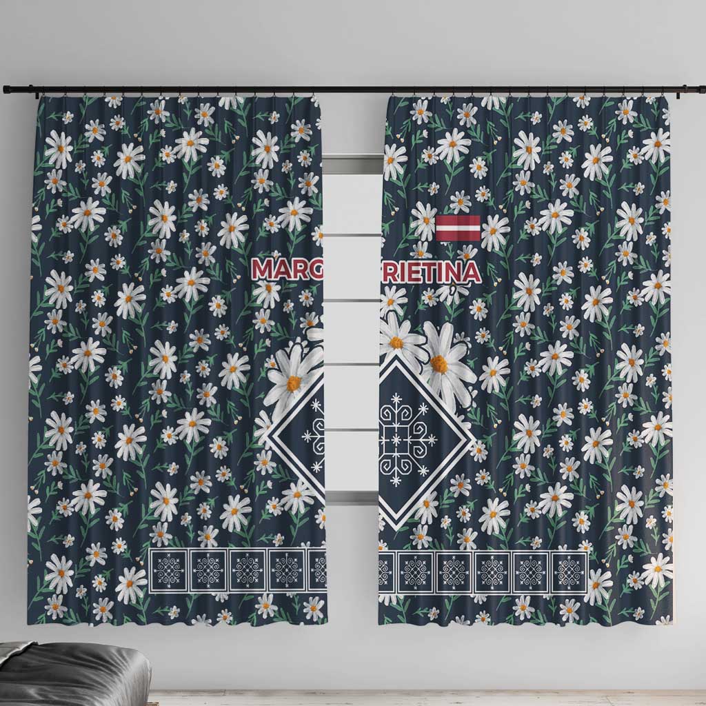 Latvia Window Curtain with Margrietina Daisy and Ethnic Pattern – Latvia in Bloom Floral Design