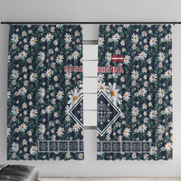 Latvia Window Curtain with Margrietina Daisy and Ethnic Pattern – Latvia in Bloom Floral Design