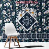 Latvia Window Curtain with Margrietina Daisy and Ethnic Pattern – Latvia in Bloom Floral Design