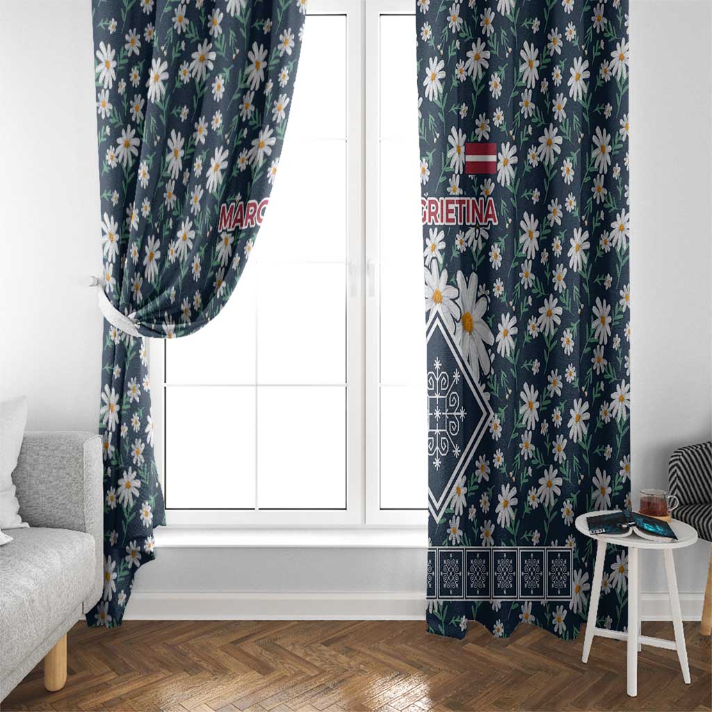 Latvia Window Curtain with Margrietina Daisy and Ethnic Pattern – Latvia in Bloom Floral Design
