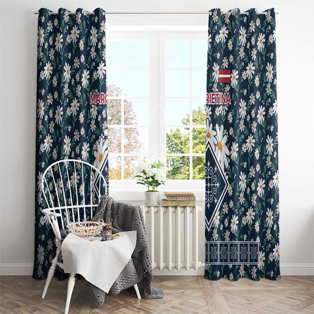 Latvia Window Curtain with Margrietina Daisy and Ethnic Pattern – Latvia in Bloom Floral Design