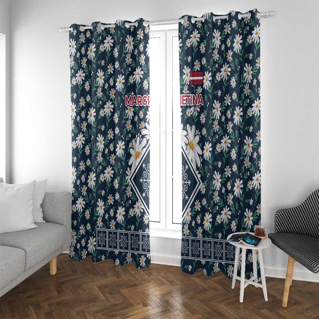 Latvia Window Curtain with Margrietina Daisy and Ethnic Pattern – Latvia in Bloom Floral Design