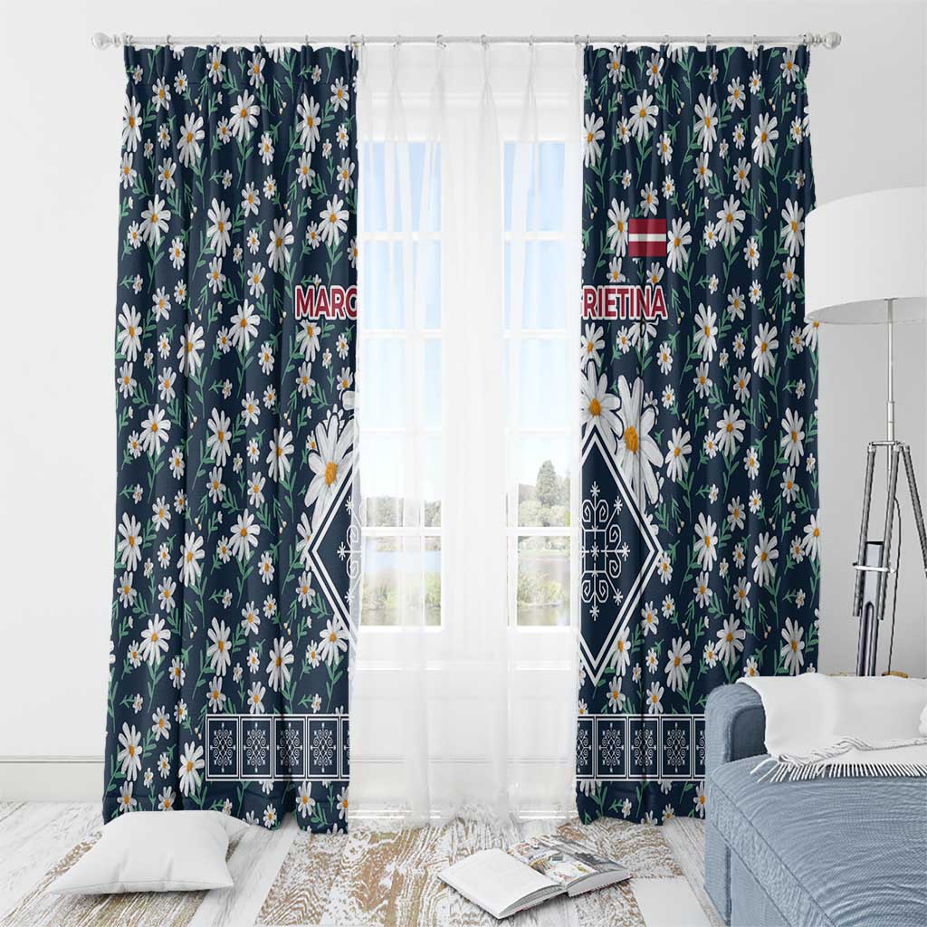 Latvia Window Curtain with Margrietina Daisy and Ethnic Pattern – Latvia in Bloom Floral Design