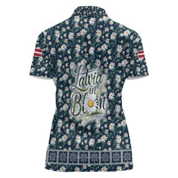 Latvia Women Polo Shirt with Margrietina Daisy and Ethnic Pattern – Latvia in Bloom Floral Design