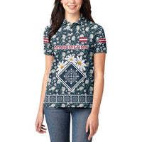 Latvia Women Polo Shirt with Margrietina Daisy and Ethnic Pattern – Latvia in Bloom Floral Design
