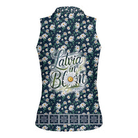 Latvia Women Sleeveless Polo Shirt with Margrietina Daisy and Ethnic Pattern – Latvia in Bloom Floral Design
