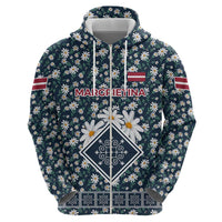 Latvia Zip Hoodie with Margrietina Daisy and Ethnic Pattern – Latvia in Bloom Floral Design