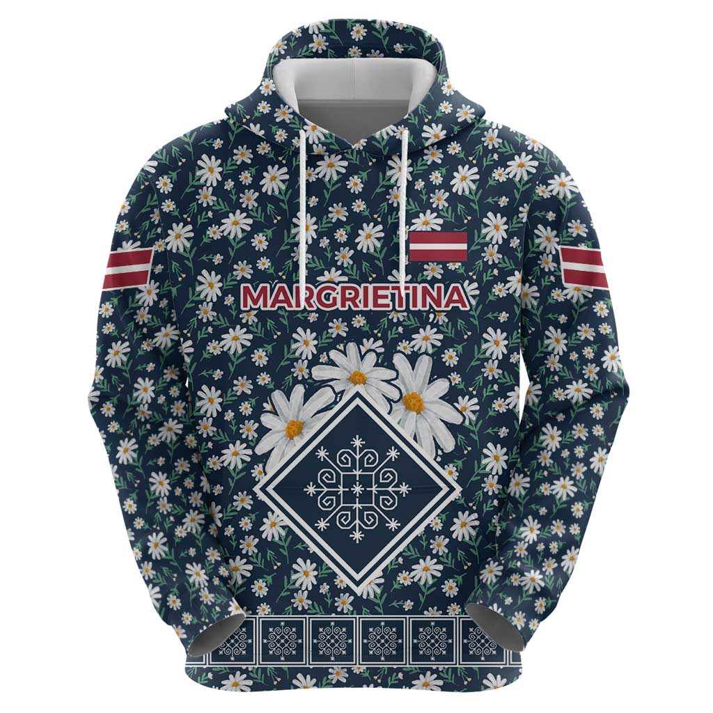 Latvia Zip Hoodie with Margrietina Daisy and Ethnic Pattern – Latvia in Bloom Floral Design
