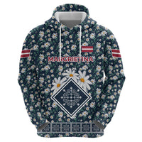 Latvia Zip Hoodie with Margrietina Daisy and Ethnic Pattern – Latvia in Bloom Floral Design