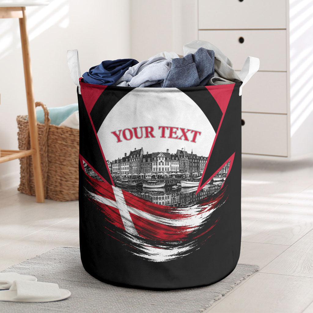 Personalized Denmark Viking Heritage Laundry Basket Nordic Nyhavn Cityscape With Grunge Flag And Longship Art