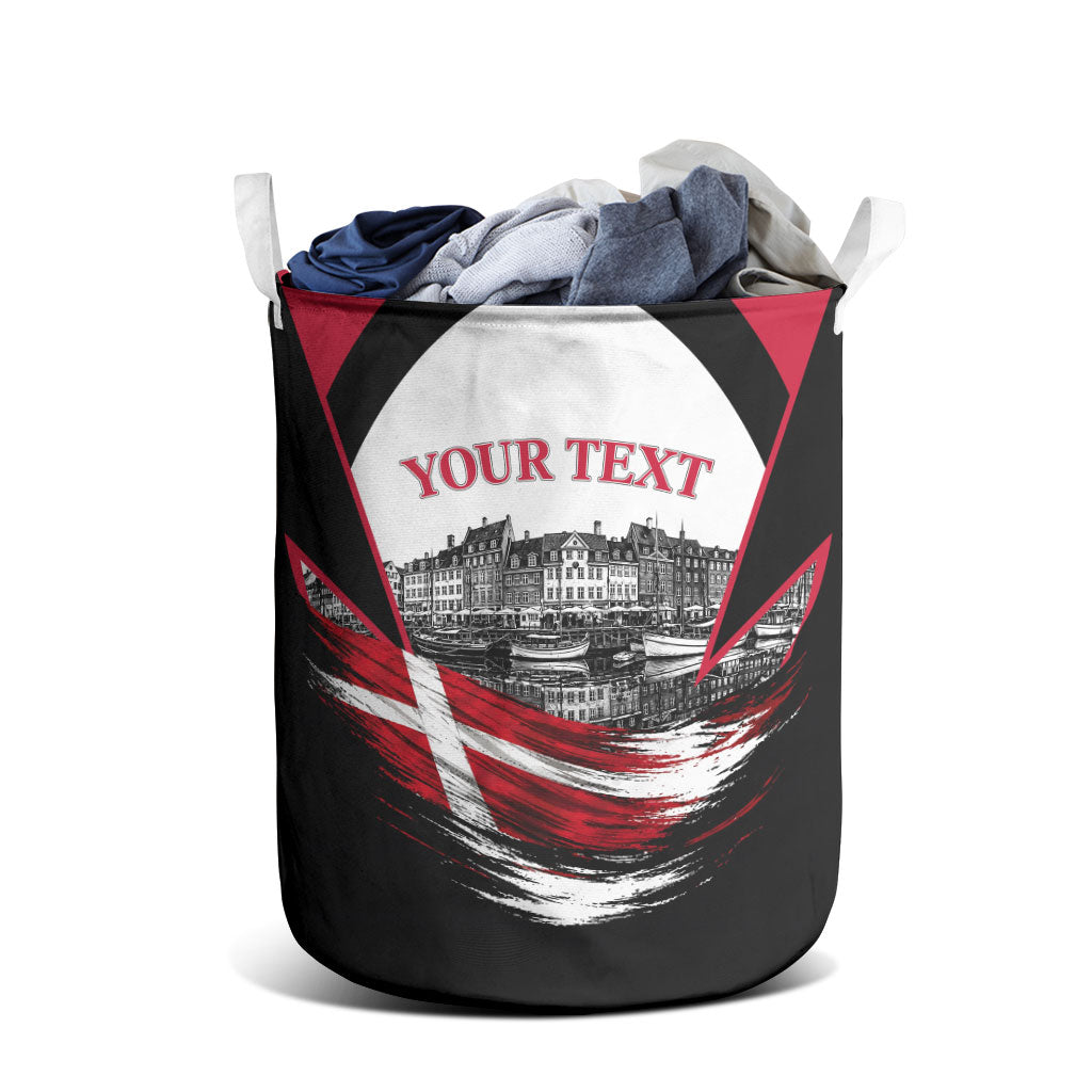 Personalized Denmark Viking Heritage Laundry Basket Nordic Nyhavn Cityscape With Grunge Flag And Longship Art