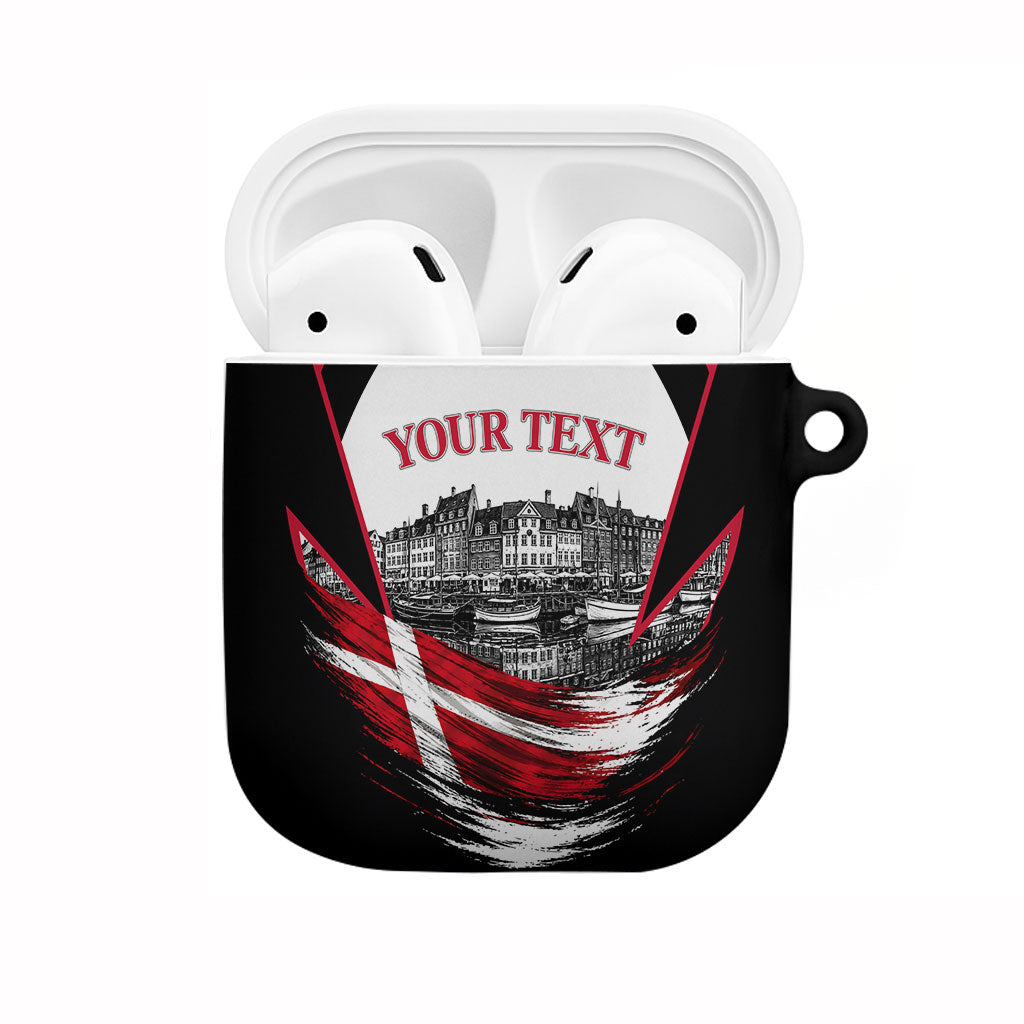 Personalized Denmark Viking Heritage AirPods Case Nordic Nyhavn Cityscape With Grunge Flag And Longship Art