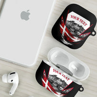 Personalized Denmark Viking Heritage AirPods Case Nordic Nyhavn Cityscape With Grunge Flag And Longship Art
