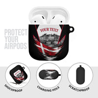Personalized Denmark Viking Heritage AirPods Case Nordic Nyhavn Cityscape With Grunge Flag And Longship Art