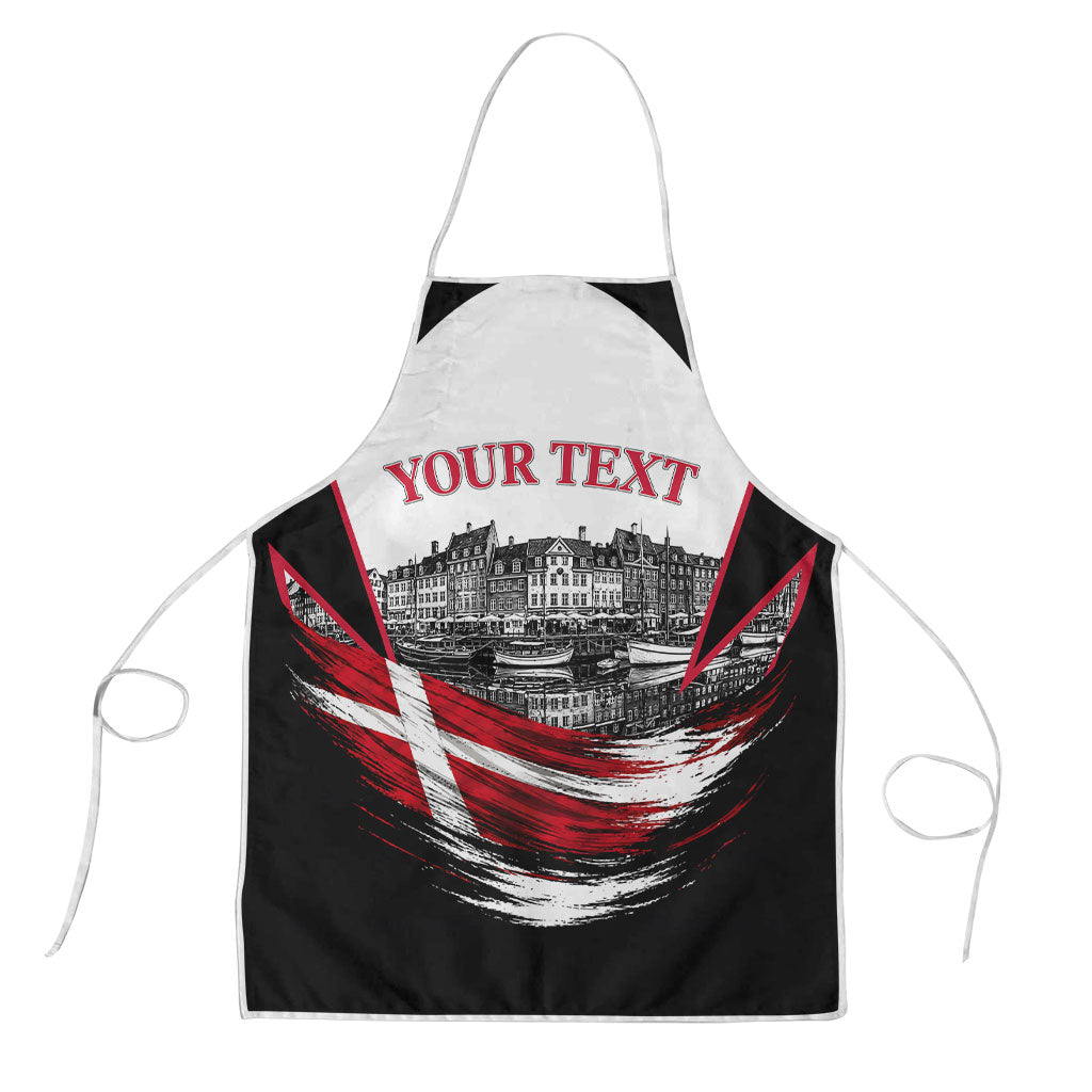 Personalized Denmark Viking Heritage Apron Nordic Nyhavn Cityscape With Grunge Flag And Longship Art
