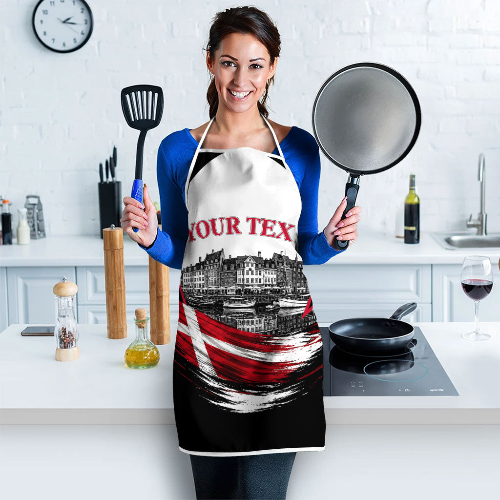 Personalized Denmark Viking Heritage Apron Nordic Nyhavn Cityscape With Grunge Flag And Longship Art
