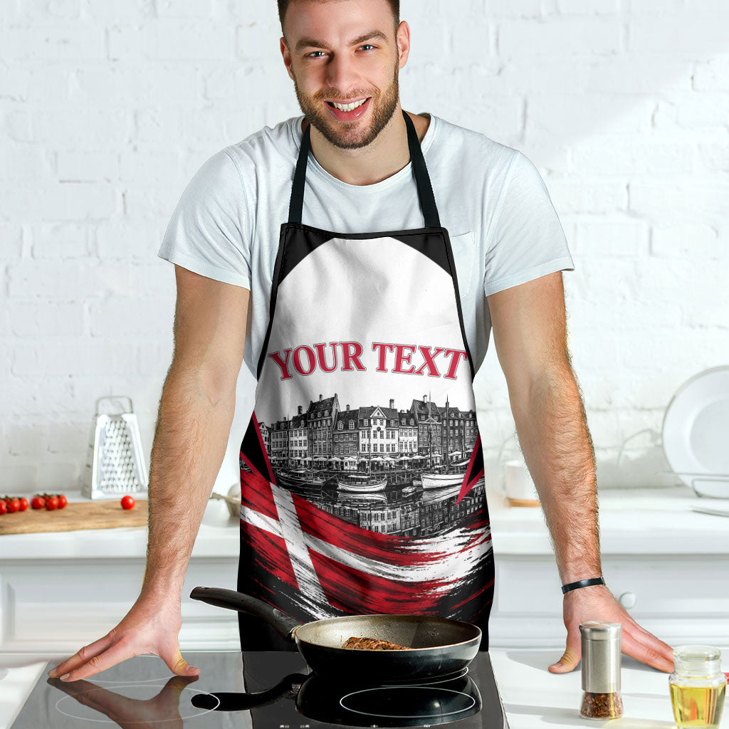 Personalized Denmark Viking Heritage Apron Nordic Nyhavn Cityscape With Grunge Flag And Longship Art