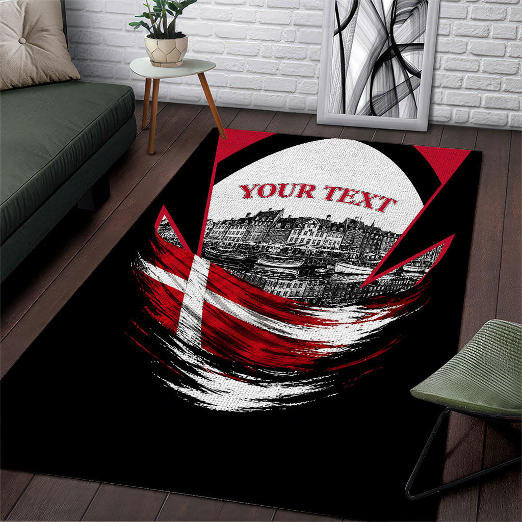 Personalized Denmark Viking Heritage Area Rug Nordic Nyhavn Cityscape With Grunge Flag And Longship Art