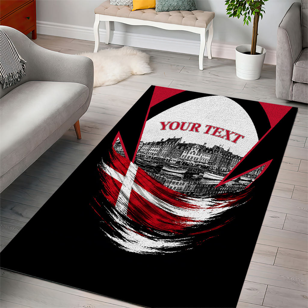 Personalized Denmark Viking Heritage Area Rug Nordic Nyhavn Cityscape With Grunge Flag And Longship Art