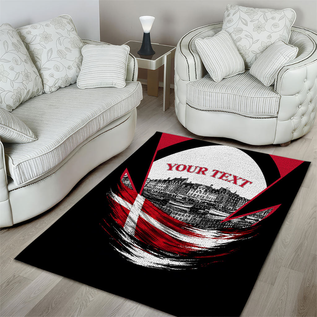 Personalized Denmark Viking Heritage Area Rug Nordic Nyhavn Cityscape With Grunge Flag And Longship Art