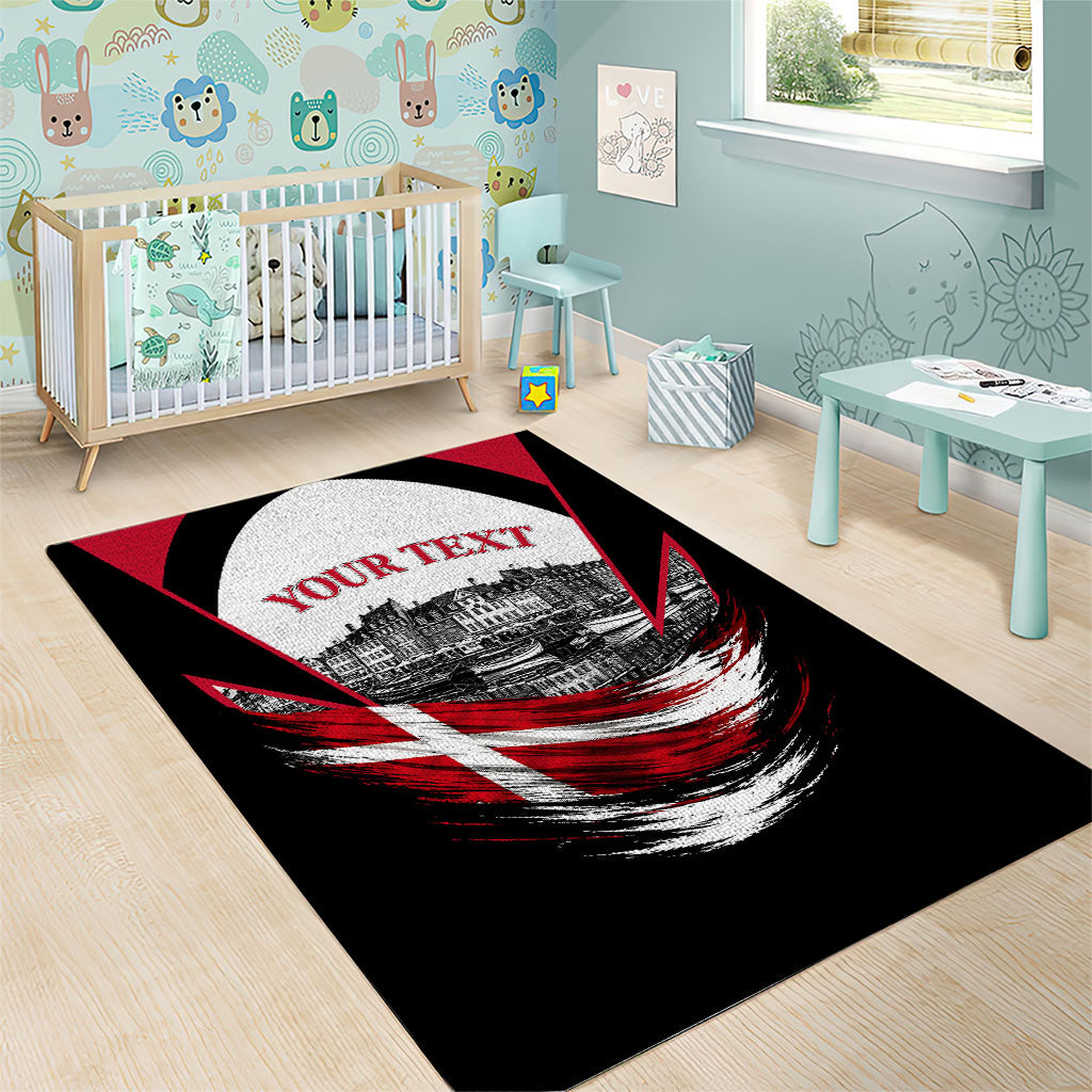 Personalized Denmark Viking Heritage Area Rug Nordic Nyhavn Cityscape With Grunge Flag And Longship Art
