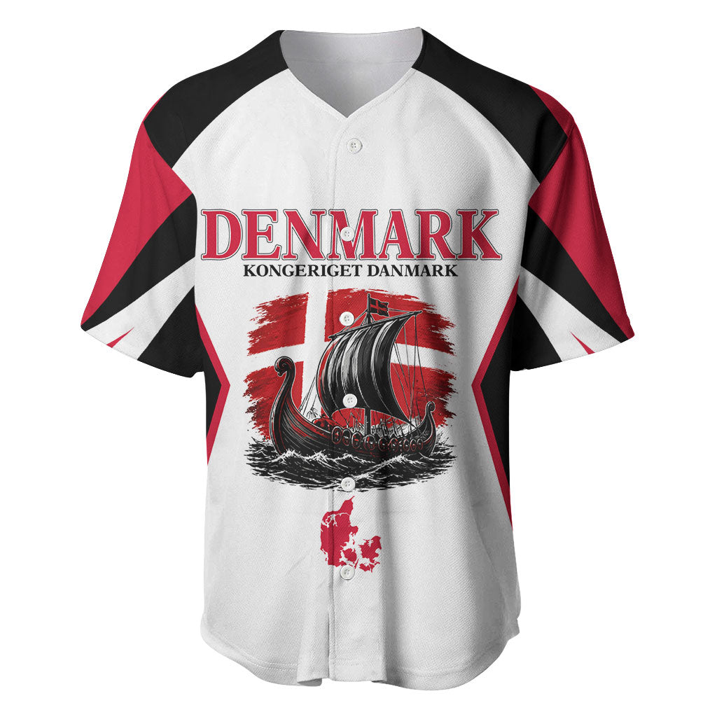 Personalized Denmark Viking Heritage Baseball Jersey Nordic Nyhavn Cityscape With Grunge Flag And Longship Art