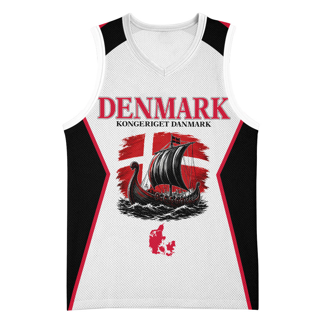 Personalized Denmark Viking Heritage Basketball Jersey Nordic Nyhavn Cityscape With Grunge Flag And Longship Art