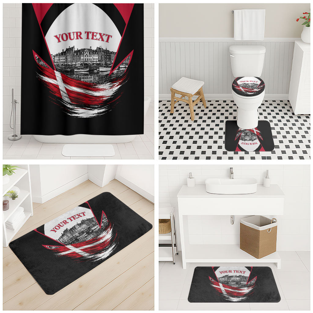 Personalized Denmark Viking Heritage Bathroom Set Nordic Nyhavn Cityscape With Grunge Flag And Longship Art