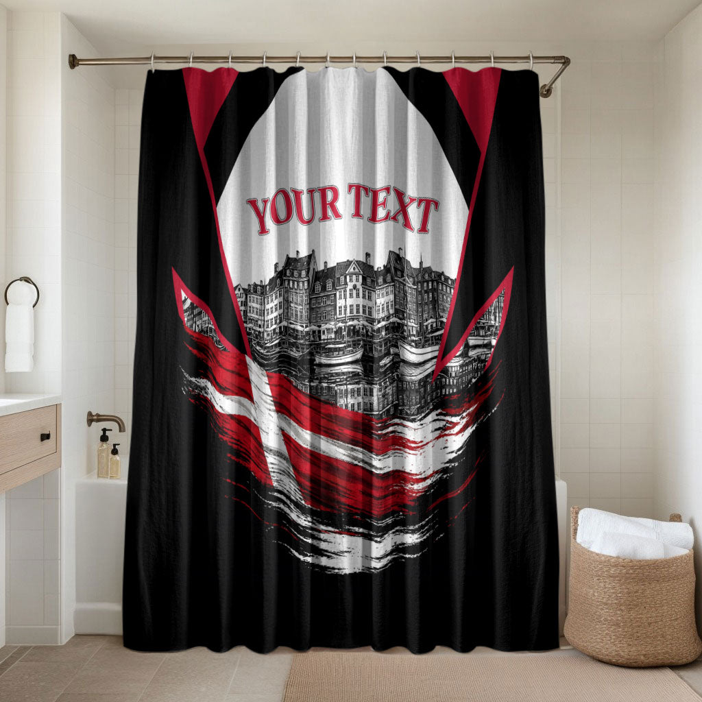 Personalized Denmark Viking Heritage Bathroom Set Nordic Nyhavn Cityscape With Grunge Flag And Longship Art