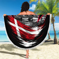 Personalized Denmark Viking Heritage Beach Blanket Nordic Nyhavn Cityscape With Grunge Flag And Longship Art