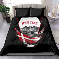 Personalized Denmark Viking Heritage Bedding Set Nordic Nyhavn Cityscape With Grunge Flag And Longship Art