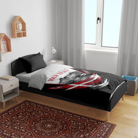 Personalized Denmark Viking Heritage Bedding Set Nordic Nyhavn Cityscape With Grunge Flag And Longship Art