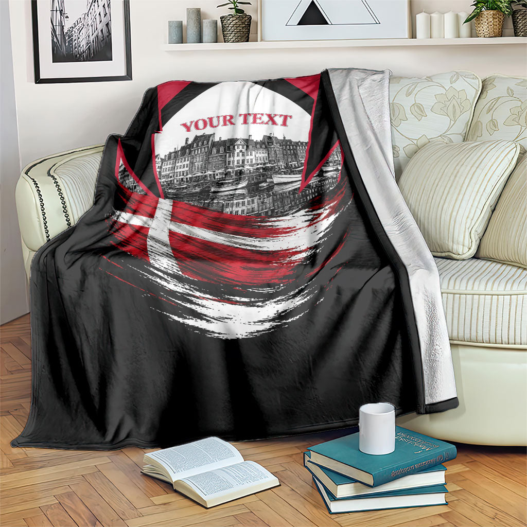 Personalized Denmark Viking Heritage Blanket Nordic Nyhavn Cityscape With Grunge Flag And Longship Art