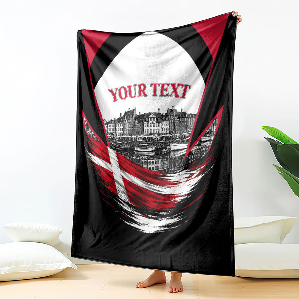 Personalized Denmark Viking Heritage Blanket Nordic Nyhavn Cityscape With Grunge Flag And Longship Art