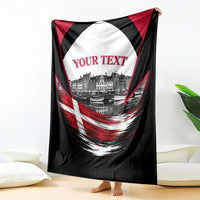Personalized Denmark Viking Heritage Blanket Nordic Nyhavn Cityscape With Grunge Flag And Longship Art